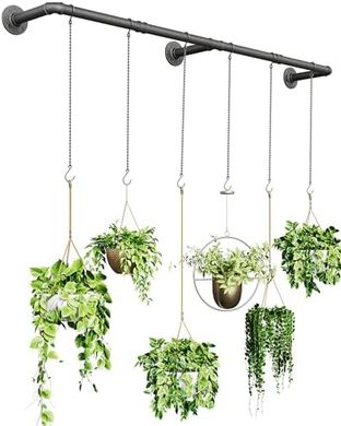 Black Metal Indoor Plant Hanging Rod (65.7", 6 Chains)
