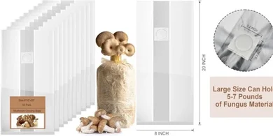 Extra-Thick Autoclavable Mushroom Grow Bags (50-pack, 8x5x20", 0.2µm filter)