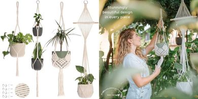 Cream Macrame Plant Hangers (4-pack with 8 hooks)
