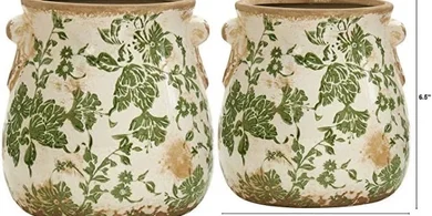 Tuscan Green Scroll Ceramic Planter (6.5")