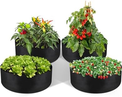 Heavy-duty 30-gallon plant grow bags (4-pack) for garden vegetables & flowers.