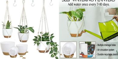 Macrame Hanging Planters: 3 Self-Watering Sizes for Indoor/Outdoor Plants
