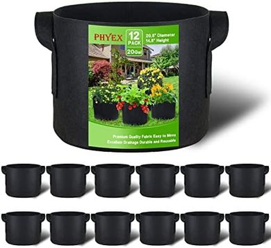 PHYEX 12-Pack 20 Gallon Grow Bags with Handles & Plant Labels
