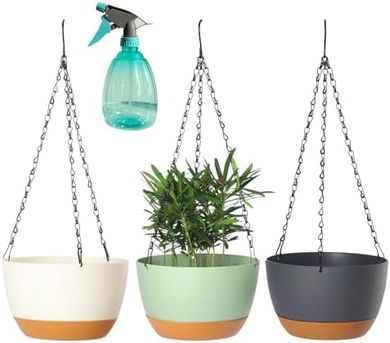 3-Pack Hanging Planters with Drainage, 8.3" Round, Indoor/Outdoor
