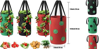 Triple Hanging Tomato & Strawberry Grow Bags (3-gallon, aeration fabric)
