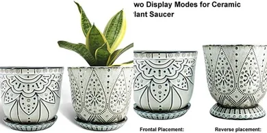 Gepege 6" Beaded Ceramic Planter Set (2, drainage, saucers)