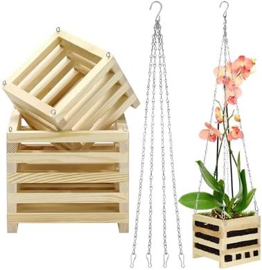 Bucherry Wooden Plant Hangers: 2 Sets (6" & 8") with 20" Chains
