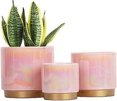 Pink Ceramic Planter Set with Drainage (6", 5", 4")