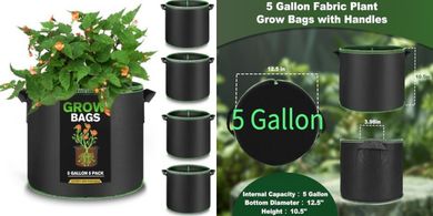 5-Pack 5-Gallon Premium Grow Bags (Green Edge)
