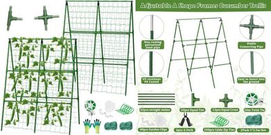 Adjustable Cucumber Trellis with Climbing Net for Raised Beds
