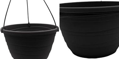 HC 11" Wrapt Hanging Planter: Lightweight Black Plastic Basket
