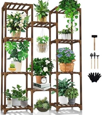 10-Tier Wooden Plant Stand for Indoor/Outdoor Use
