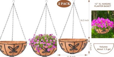 Metal Hanging Planters (2-pack, 12-inch, coco liner)
