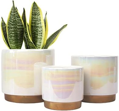 Gepege Ceramic Planters: 6", 5", 4" Rainbow Pearl Glaze Pots