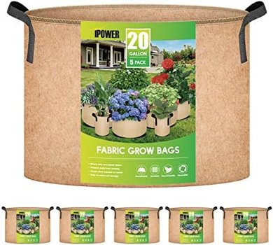 iPower 20-Gallon Grow Bags: Heavy-duty, durable fabric pots with handles.