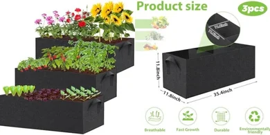 3-Pack 22-Gallon Fabric Raised Garden Beds with Handles