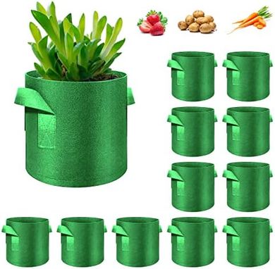 Heavy-duty 12-pack 5-gallon plant grow bags with handles (green)
