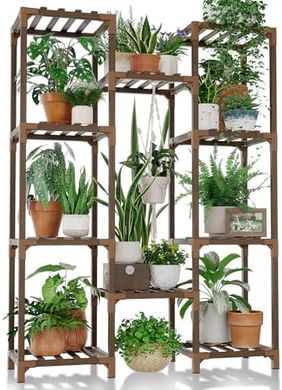 Bamworld Tall Plant Stand: Indoor/Outdoor Wood Flower Shelf
