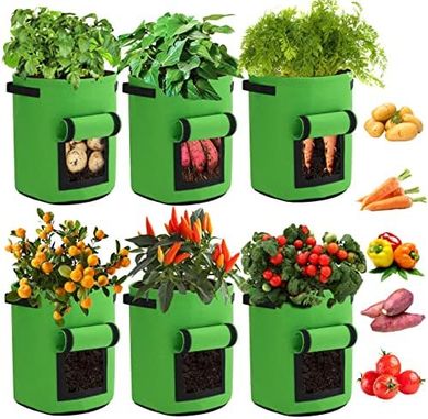 10-Gallon Potato Grow Bags (6-pack, handles, harvest window)
