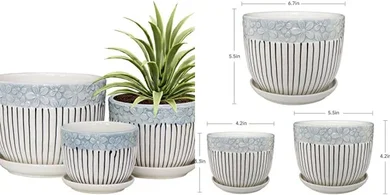 Grey Ceramic Planter Set (3 Pots with Saucers)