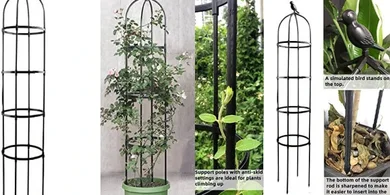 Anothera Garden Trellis for Climbing Plants, 6ft Rustproof Metal Pipe with Heavy Duty Plastic Coated, Garden Outdoor Indoor Potted Plant Support, Round Obelisk Garden Trellis for Climbing Vine（Black）