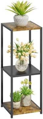 Rustic Brown 3-Tier Metal & Wood Corner Plant Stand (31")