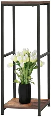 CASIMR 2-Tier Plant Stand: Tall Metal Shelf with Wooden Top