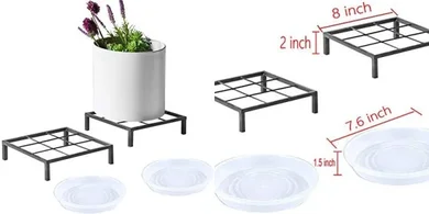 Heavy-duty rustproof iron plant stands with saucers (2-pack)