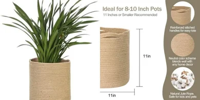 Jute Planter Basket: 11" Round Boho Decor
