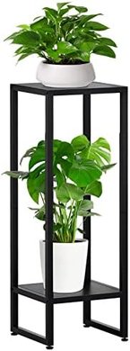 Modern Black Metal 2-Tier Corner Plant Stand