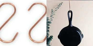 Heavy-duty copper S-hooks for kitchenware, plants, and feeders.