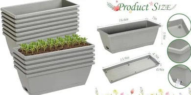 Gray Plastic Rectangle Planters with Trays (12-pack, 17")