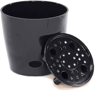 7-Inch Self-Watering Bamboo Planter: Round, Black, Prevents Root Rot