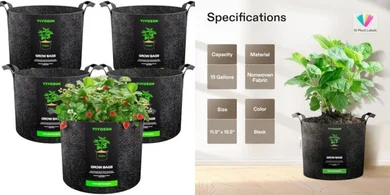 VIVOSUN 15-Gallon Heavy-Duty Grow Bags (5-Pack)