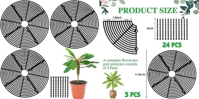 Sawysine Plant Pot Protectors: 3-Piece Animal Guard with Cutouts (Black, 11.8")