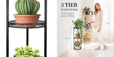 Black 3-Tier Heavy-Duty Metal Plant Stand (10.2", Extra Wide)
