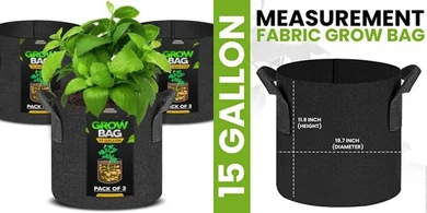 Utopia 3-Pack 15-Gallon Heavy-Duty Grow Bags for Plants