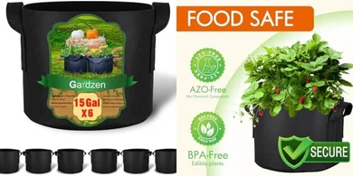 Gardzen 15-Gallon Grow Bags: 6-Pack Heavy-Duty Fabric Pots