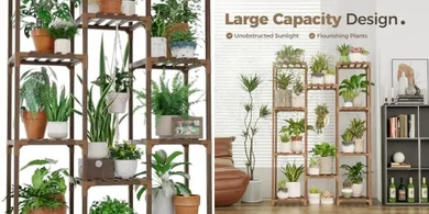 Bamworld Tall Plant Stand: Wood, for Indoor/Outdoor Use