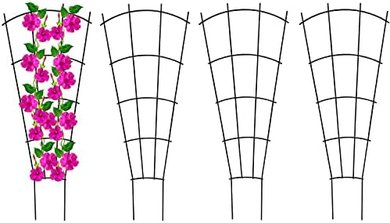 Black Metal Plant Trellis (4-pack, 23", fan shape) for indoor/outdoor use.
