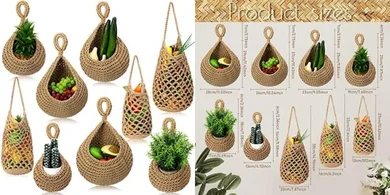 Boho Jute Hanging Fruit & Vegetable Baskets (9-pack)
