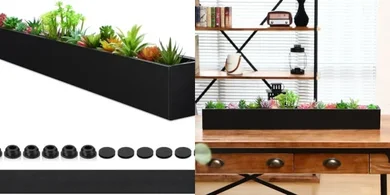 Modern Steel Windowsill Planter with Drainage (Black, 32")