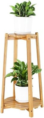 Bamboo Plant Stand: 2-Tier Round Shelf for Indoor/Outdoor Use