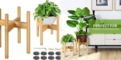 Adjustable Bamboo Plant Stands (2-pack, Beige) for 8-12" Pots