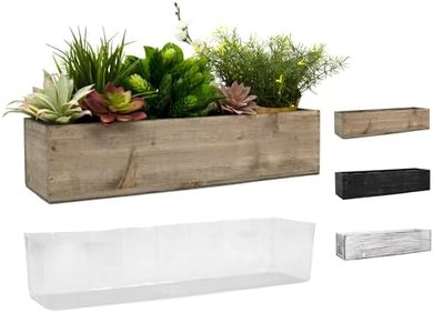 Rustic Brown Wooden Planter Box with Liner (17"x5"x4")