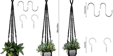 Boho Macrame Plant Hangers (Black, 2-pack): 5-10" Pots
