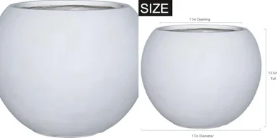 Large White Fiberstone Planter (17" Dia, Drainage)