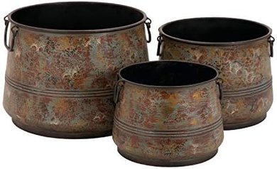 Deco 79 Distressed Metal Planters (3-piece set, Bronze)
