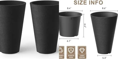 Kante 13" Black Round Planters (Set of 2)