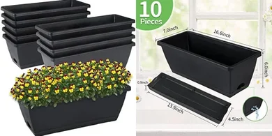 Black Plastic Window Box Planters (10-pack, 17-inch)
